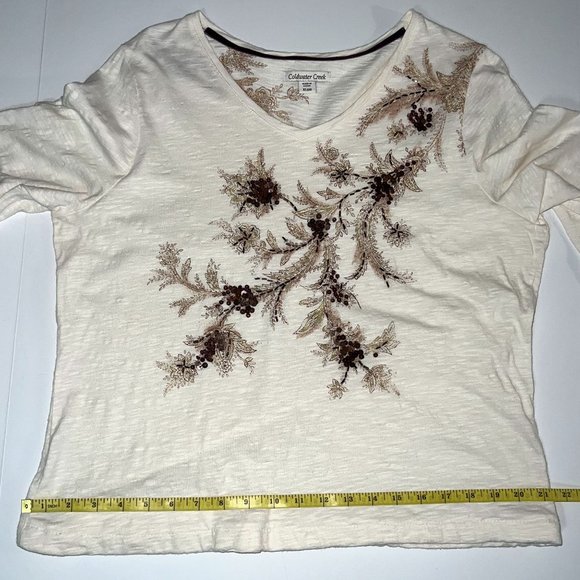 Coldwater Creek - Women's Size XL - Ivory Blouse With Flowers & Brown Squins - Picture 9 of 11